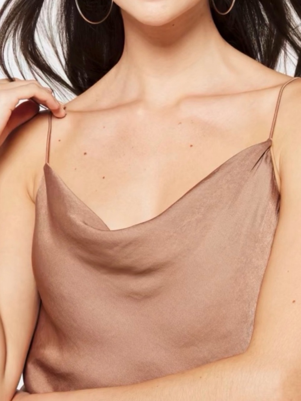 Nine Britton Satin Cowl Neck Camisole in Light Beige Brown